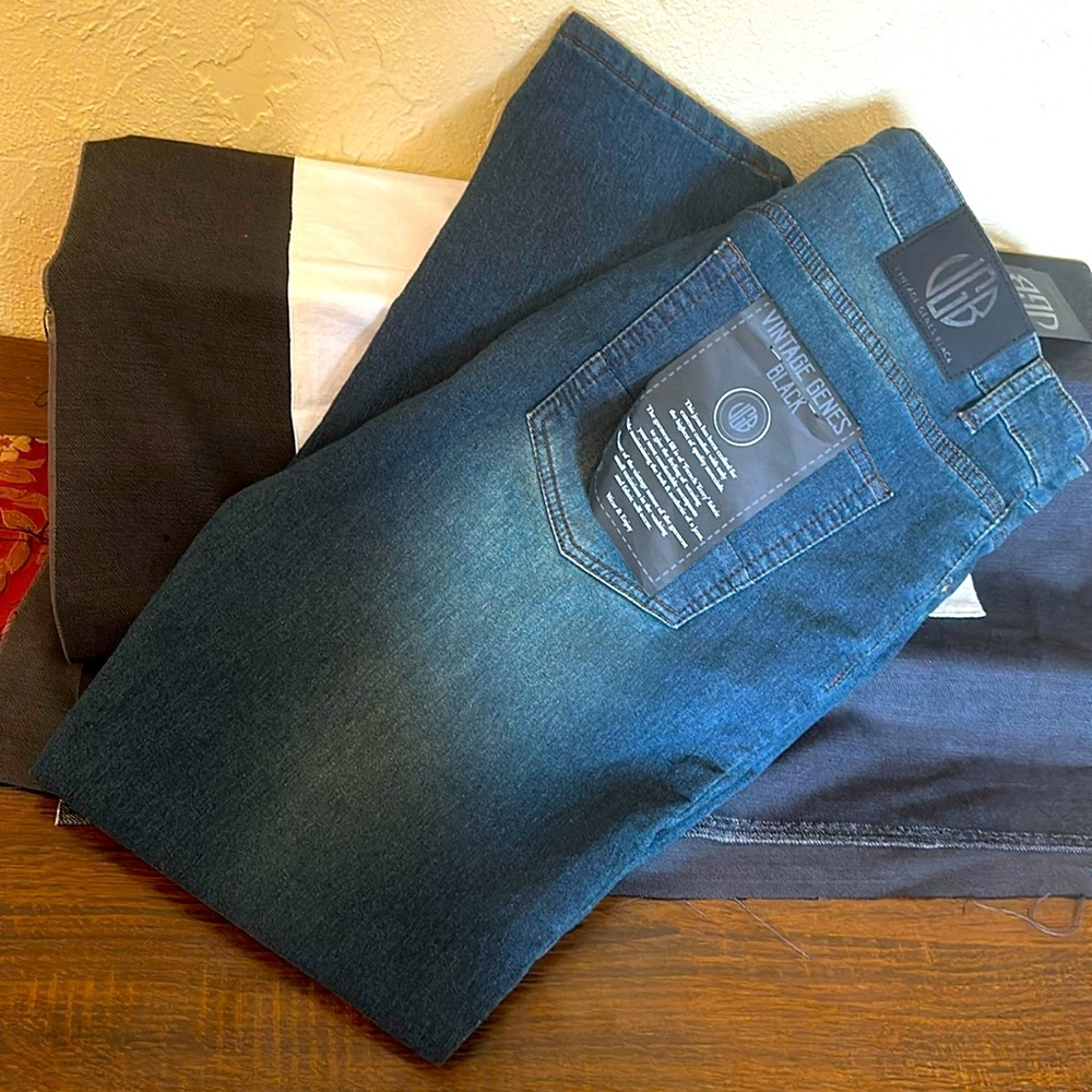 Vintage Genes Black French Terry dark blue slim fit jeans 36x30-brand new